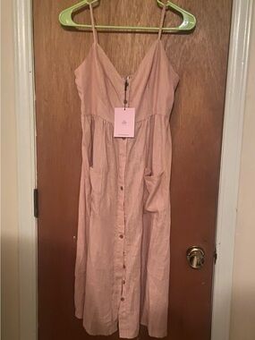 Hello Molly Dusty Rose Button-Front Midi Dress with Pockets